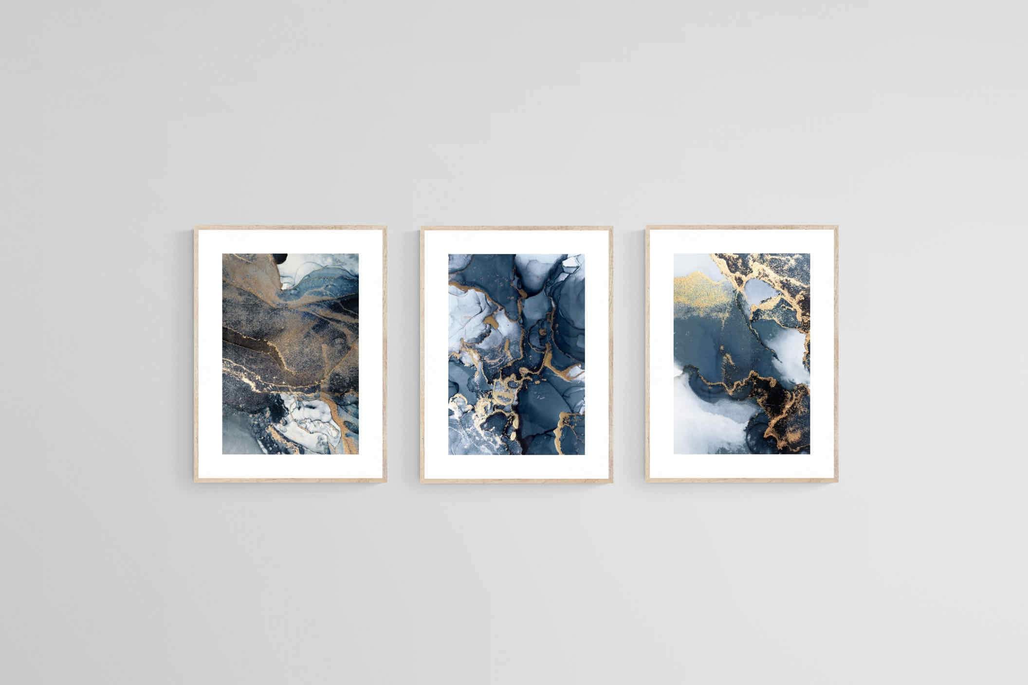 Indigo Gold Set-Wall_Art-45 x 60cm (x3)-Framed Print-Wood-Pixalot