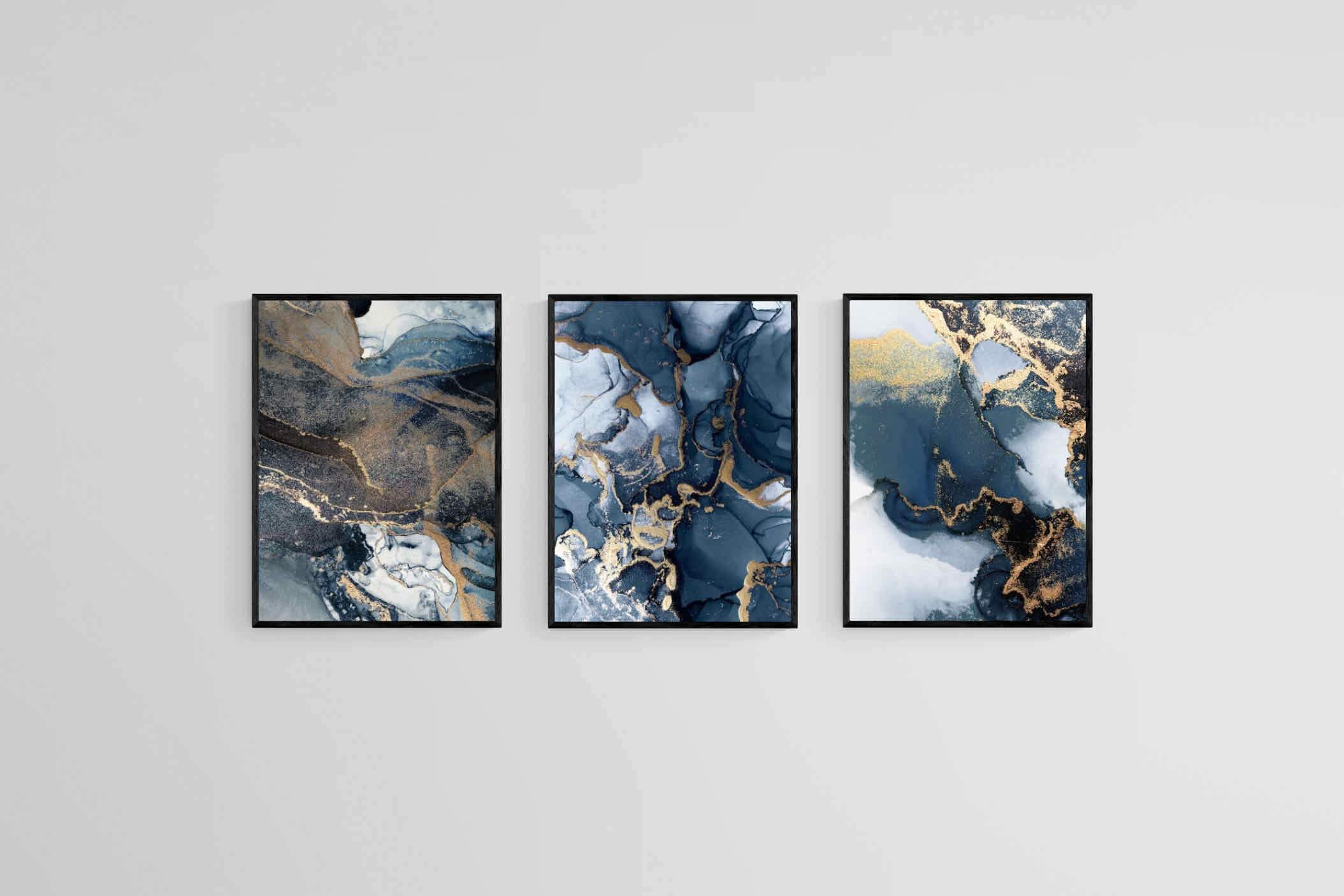 Indigo Gold Set-Wall_Art-45 x 60cm (x3)-Mounted Canvas-Black-Pixalot