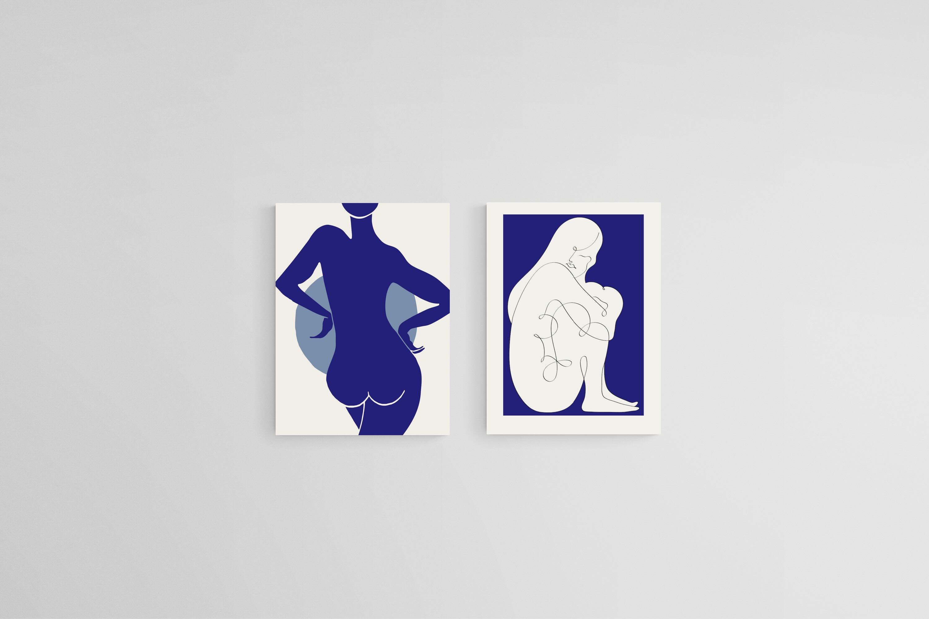 Indigo Nudes-Wall_Art-45 x 60cm (x2)-Mounted Canvas-No Frame-Pixalot