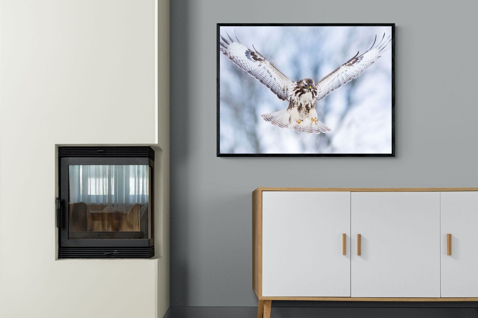 Jackal Buzzard-Wall_Art-100 x 75cm-Mounted Canvas-Black-Pixalot