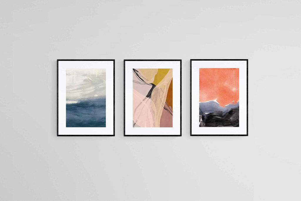 Joyful Abstract Set-Wall_Art-45 x 60cm (x3)-Framed Print-Black-Pixalot