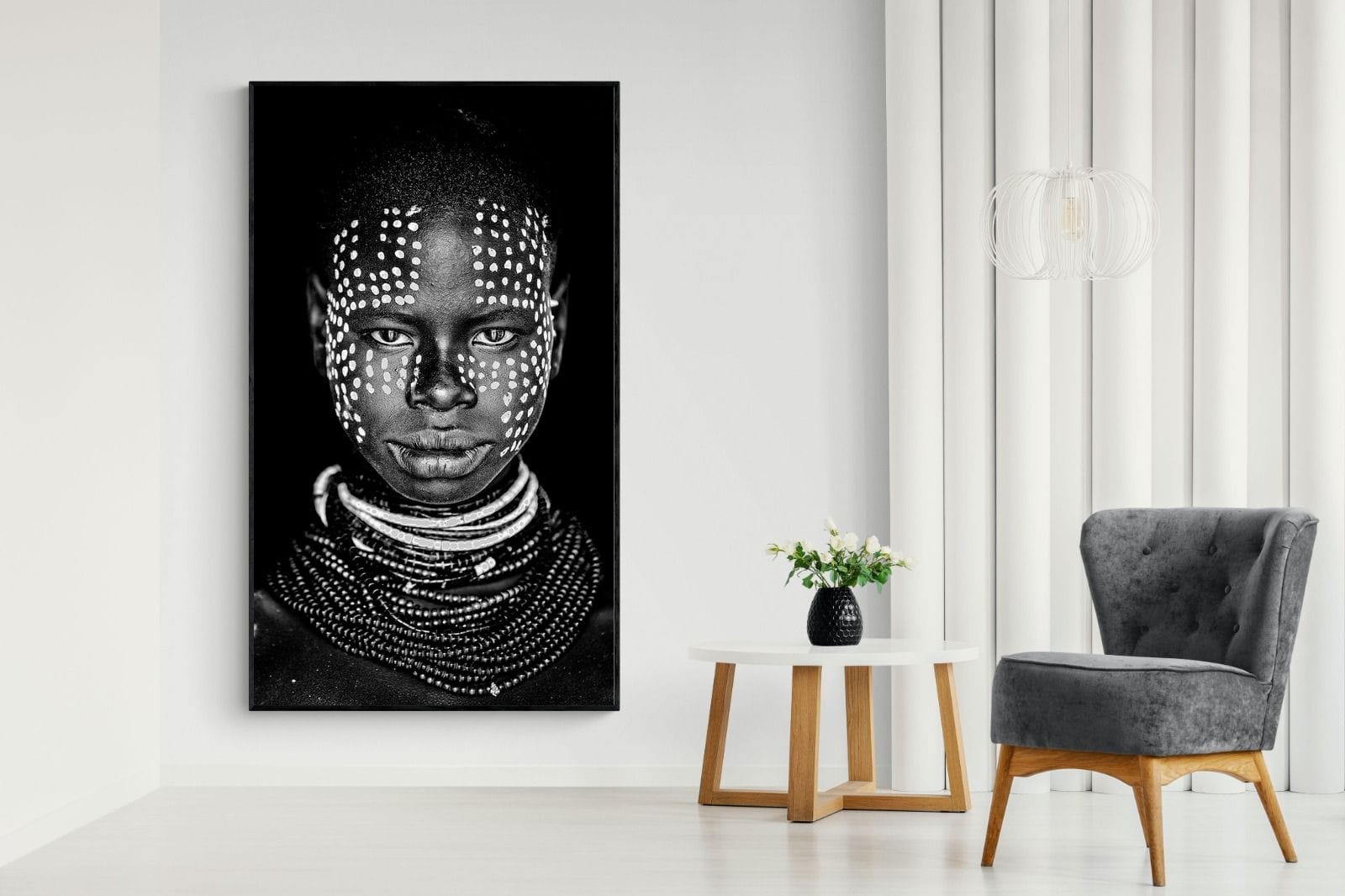 Karo Tribeswoman-Wall_Art-130 x 220cm-Mounted Canvas-Black-Pixalot