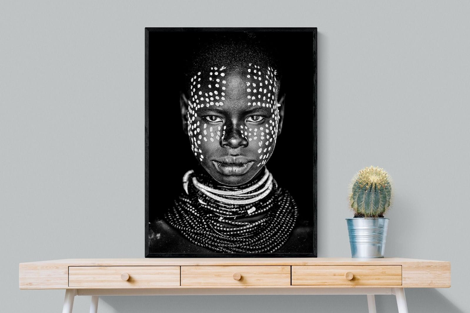 Karo Tribeswoman-Wall_Art-75 x 100cm-Mounted Canvas-Black-Pixalot