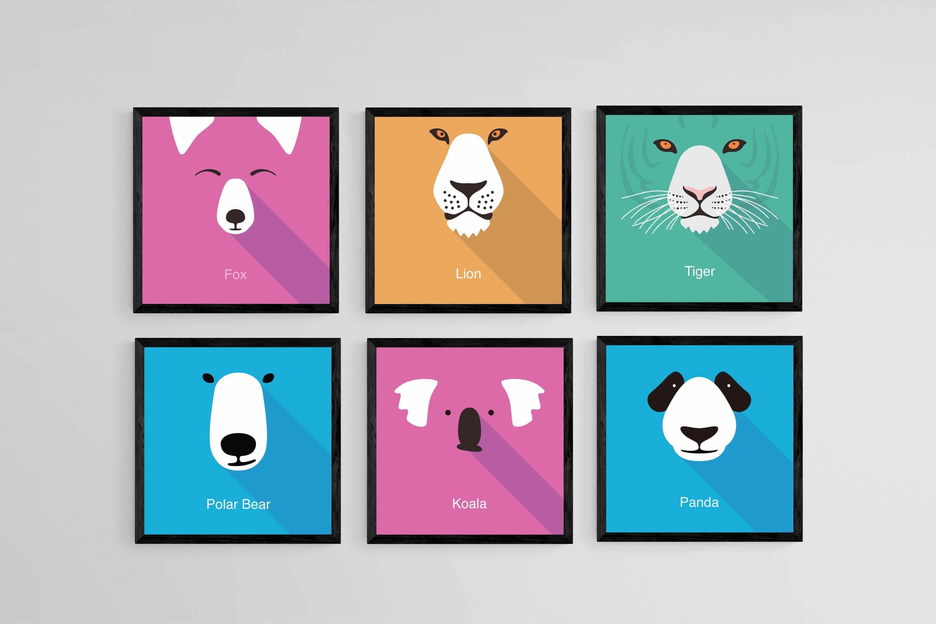 Learning Animals Set of 6-Wall_Art-30 x 30cm (x6)-Mounted Canvas-Black-Pixalot