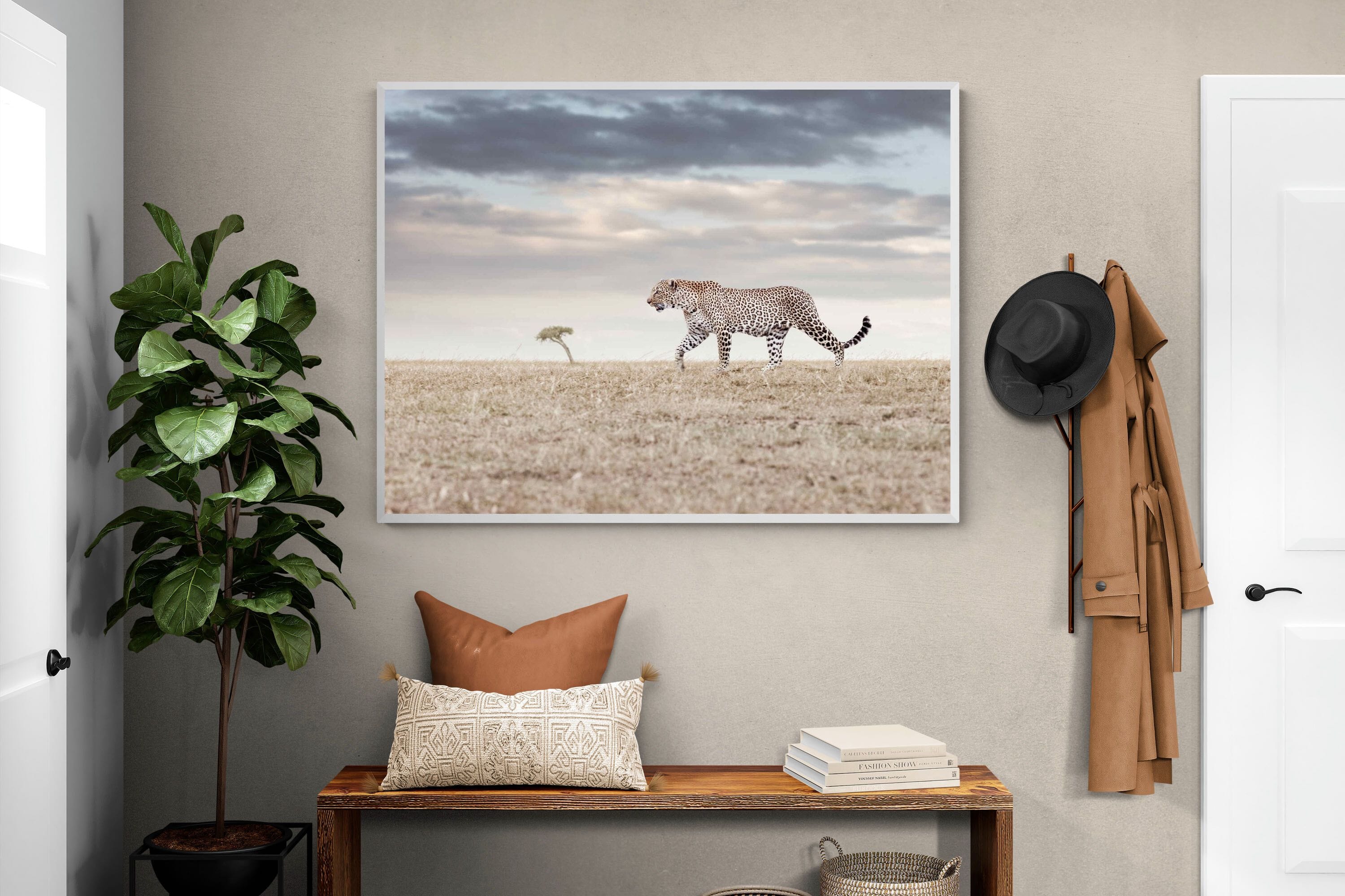 Leopard Prowl-Wall_Art-120 x 90cm-Mounted Canvas-White-Pixalot