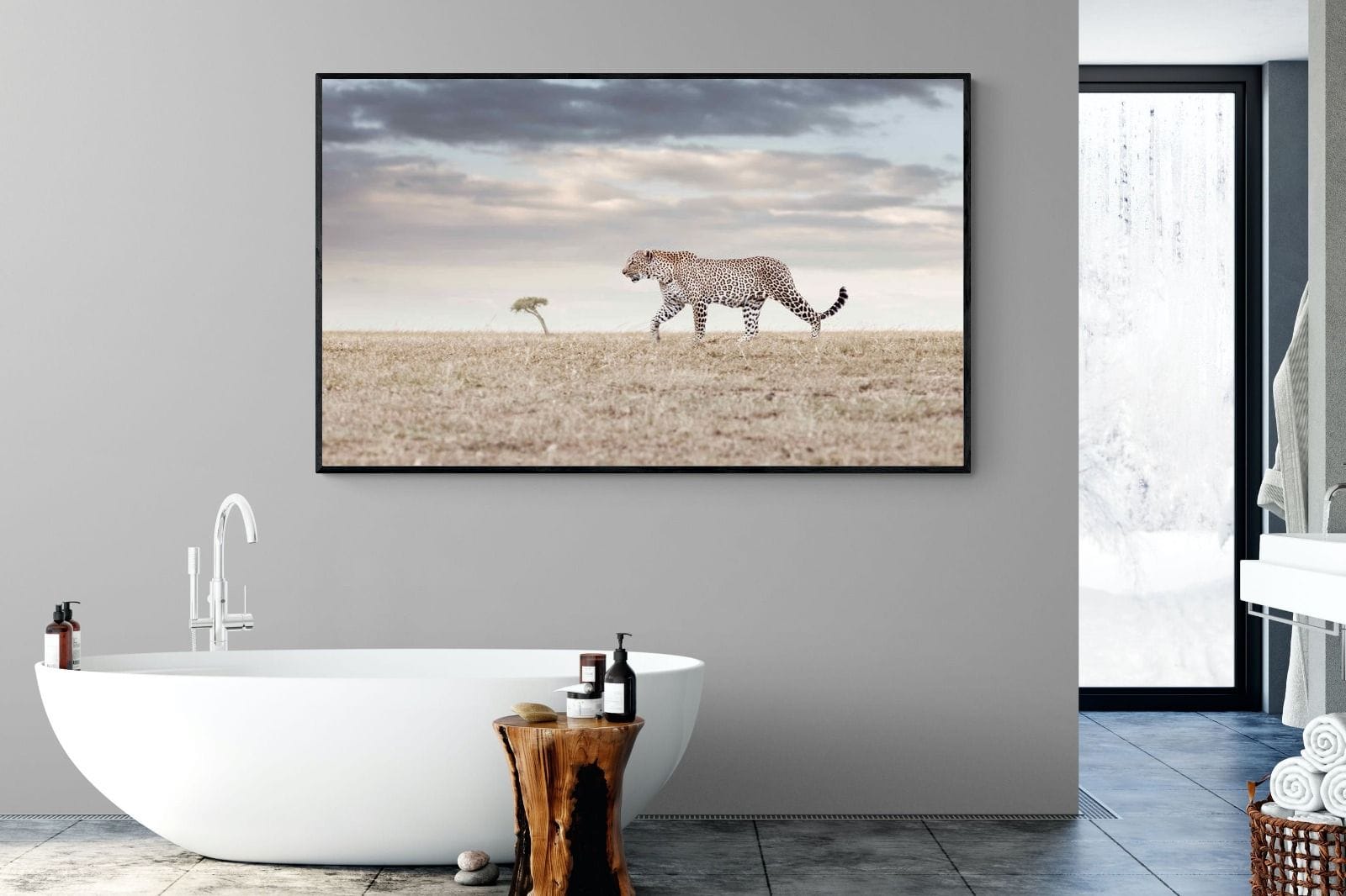 Leopard Prowl-Wall_Art-180 x 110cm-Mounted Canvas-Black-Pixalot