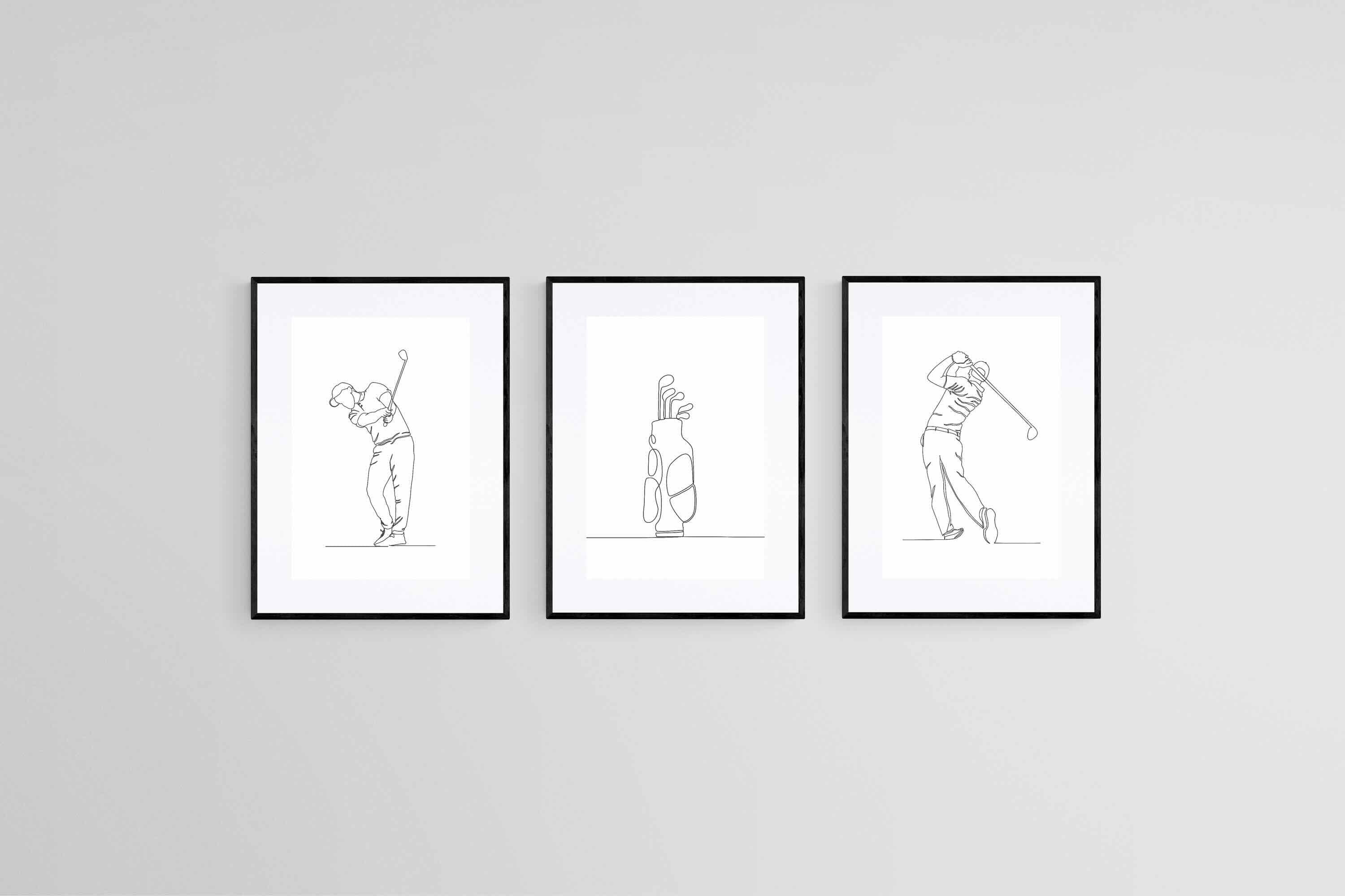 Line Drawn Golfer Set-Wall_Art-45 x 60cm (x3)-Framed Print-Black-Pixalot