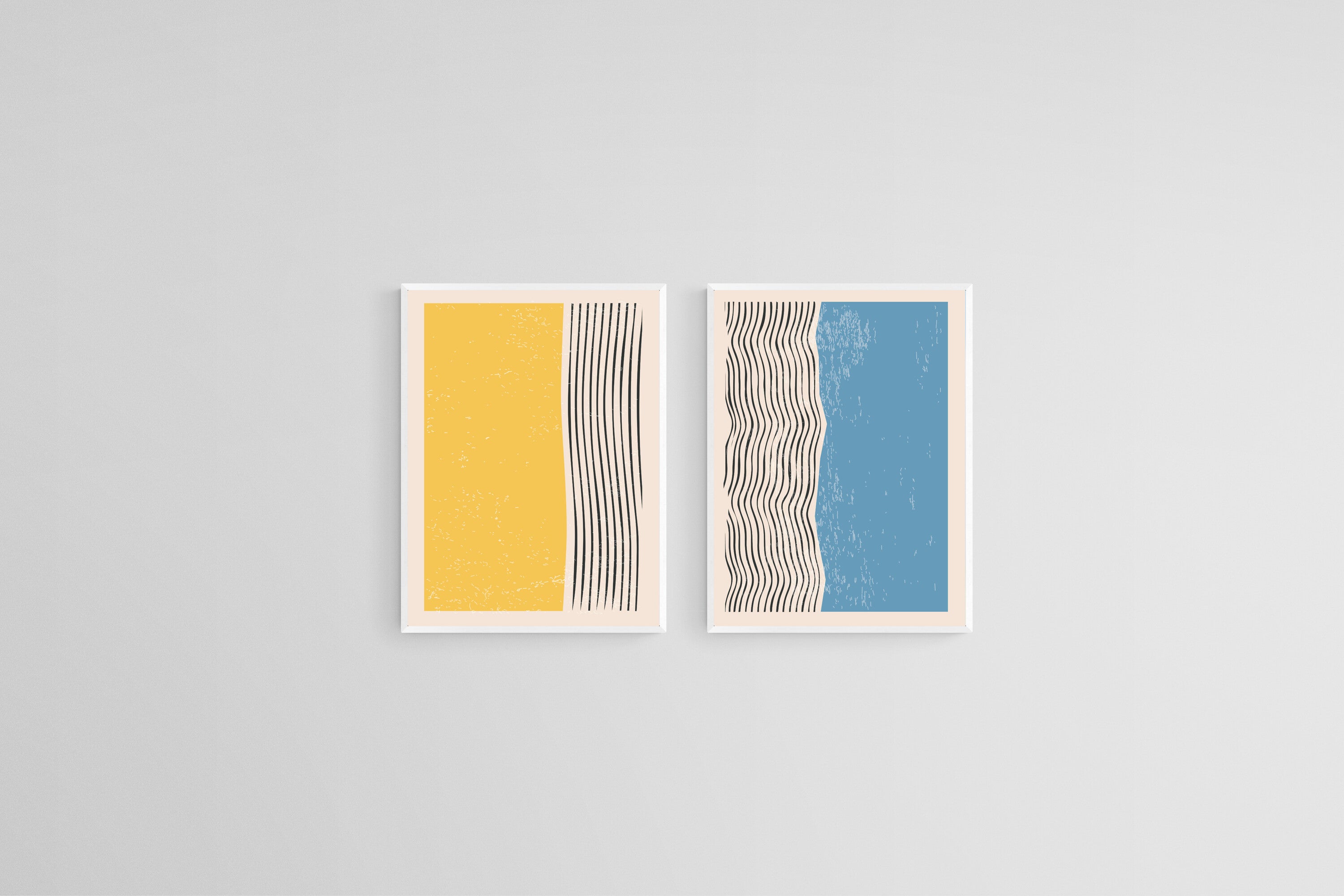 Lines with Yellow & Blue Set-Wall_Art-45 x 60cm (x2)-Mounted Canvas-White-Pixalot