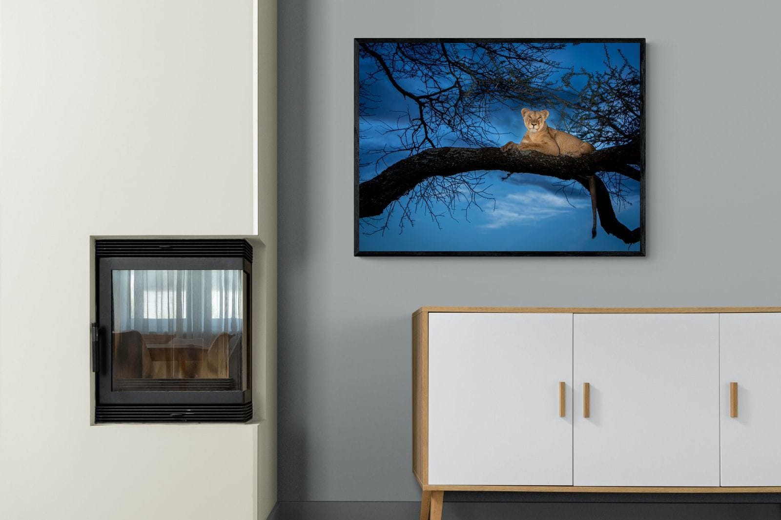 Lion at Dusk-Wall_Art-100 x 75cm-Mounted Canvas-Black-Pixalot