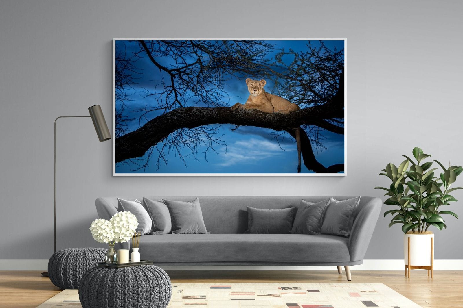 Lion at Dusk-Wall_Art-220 x 130cm-Mounted Canvas-White-Pixalot