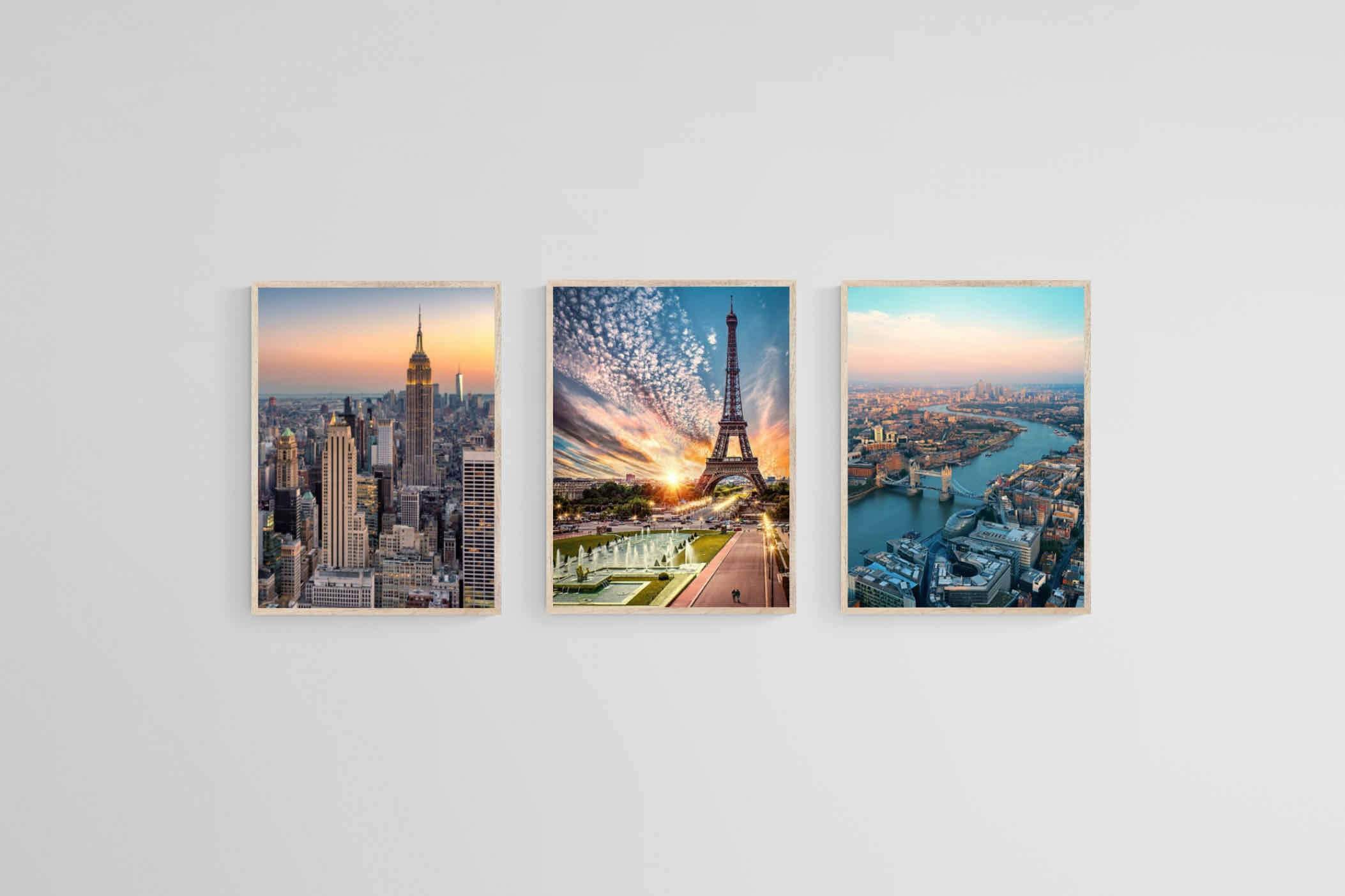 London, New York, Paris Set-Wall_Art-45 x 60cm (x3)-Mounted Canvas-Wood-Pixalot