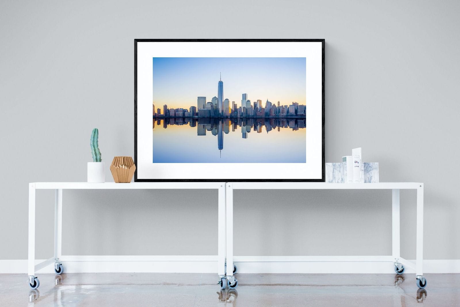 Manhattan Reflection-Wall_Art-120 x 90cm-Framed Print-Black-Pixalot