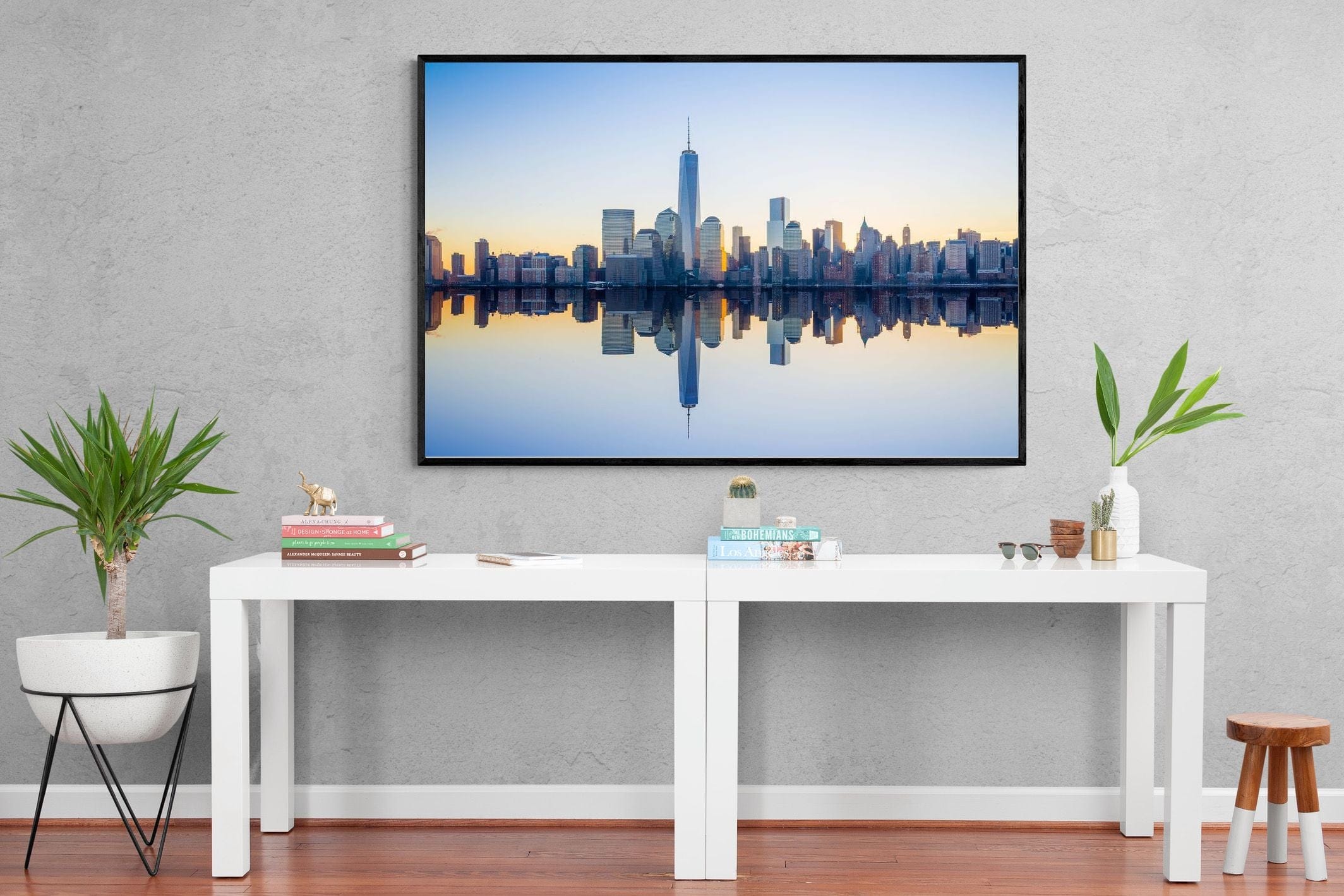 Manhattan Reflection-Wall_Art-150 x 100cm-Mounted Canvas-Black-Pixalot