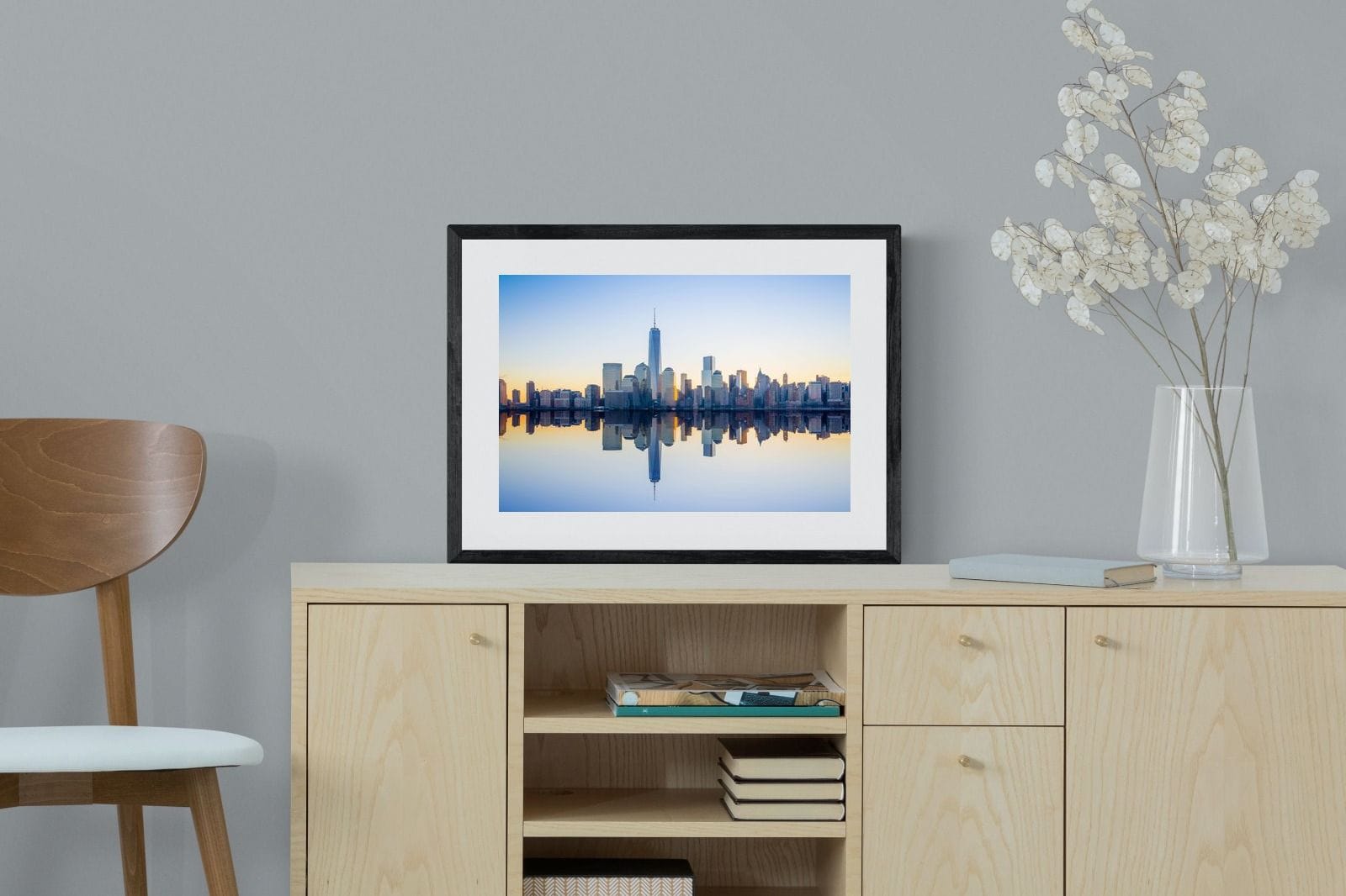 Manhattan Reflection-Wall_Art-60 x 45cm-Framed Print-Black-Pixalot