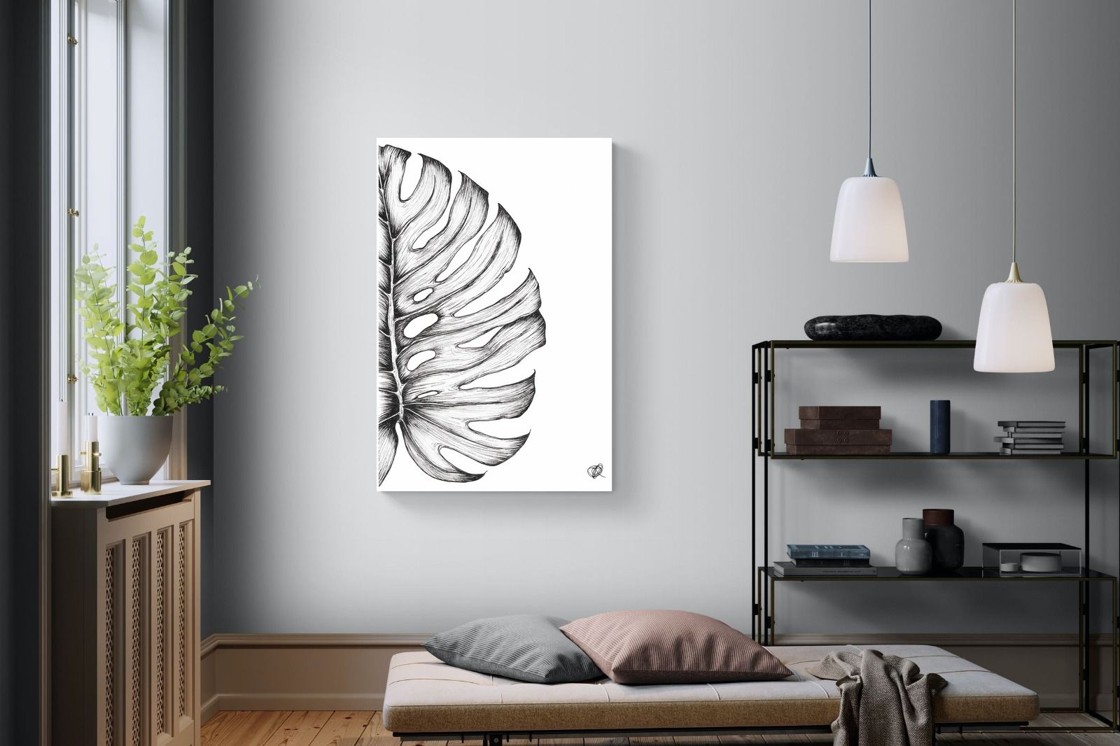 Monstera Illustration-Wall_Art-100 x 150cm-Mounted Canvas-No Frame-Pixalot