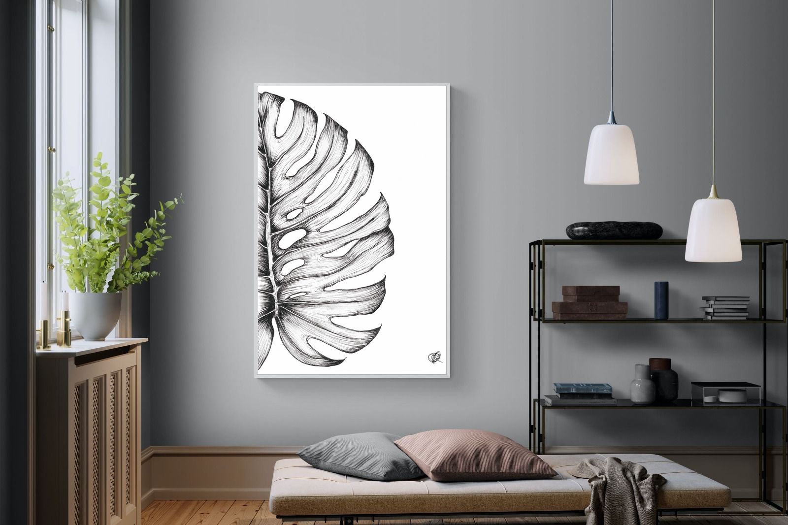 Monstera Illustration-Wall_Art-120 x 180cm-Mounted Canvas-White-Pixalot