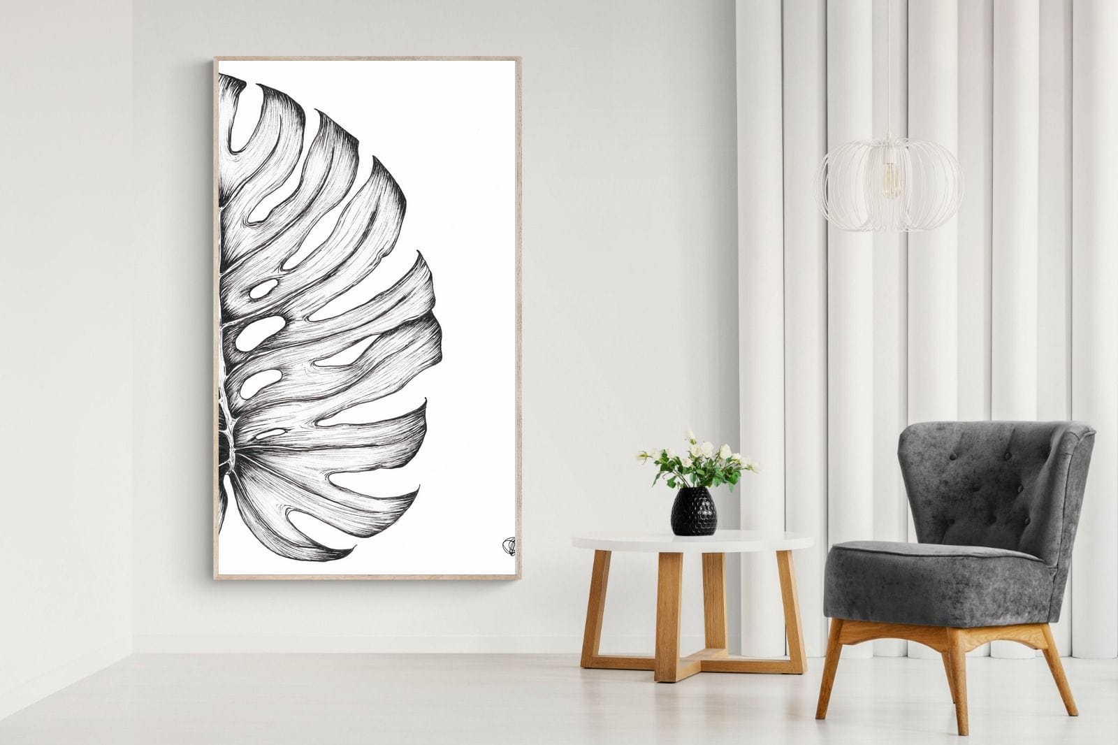 Monstera Illustration-Wall_Art-130 x 220cm-Mounted Canvas-Wood-Pixalot