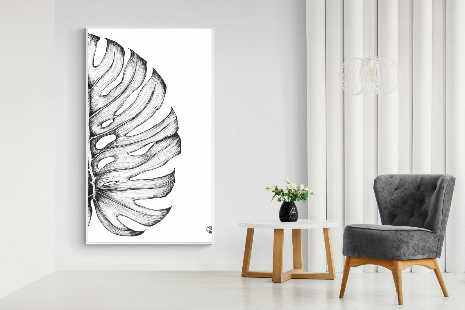 Monstera Illustration-Wall_Art-130 x 220cm-Mounted Canvas-White-Pixalot