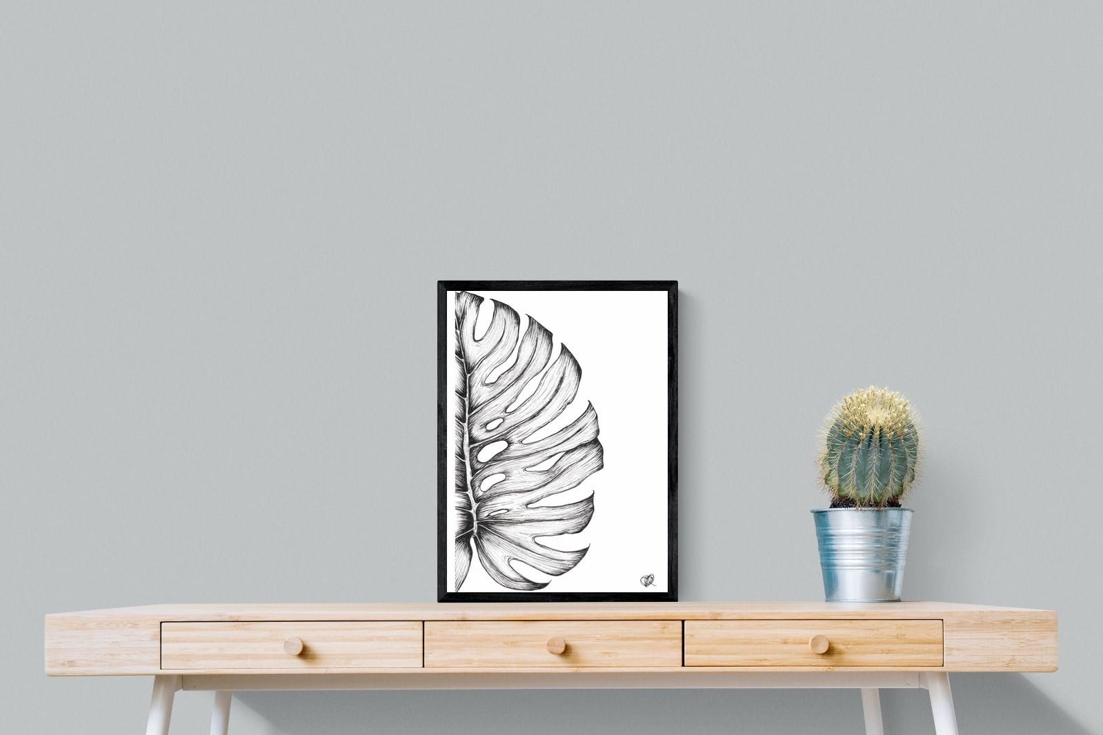 Monstera Illustration-Wall_Art-45 x 60cm-Framed Print-Black-Pixalot