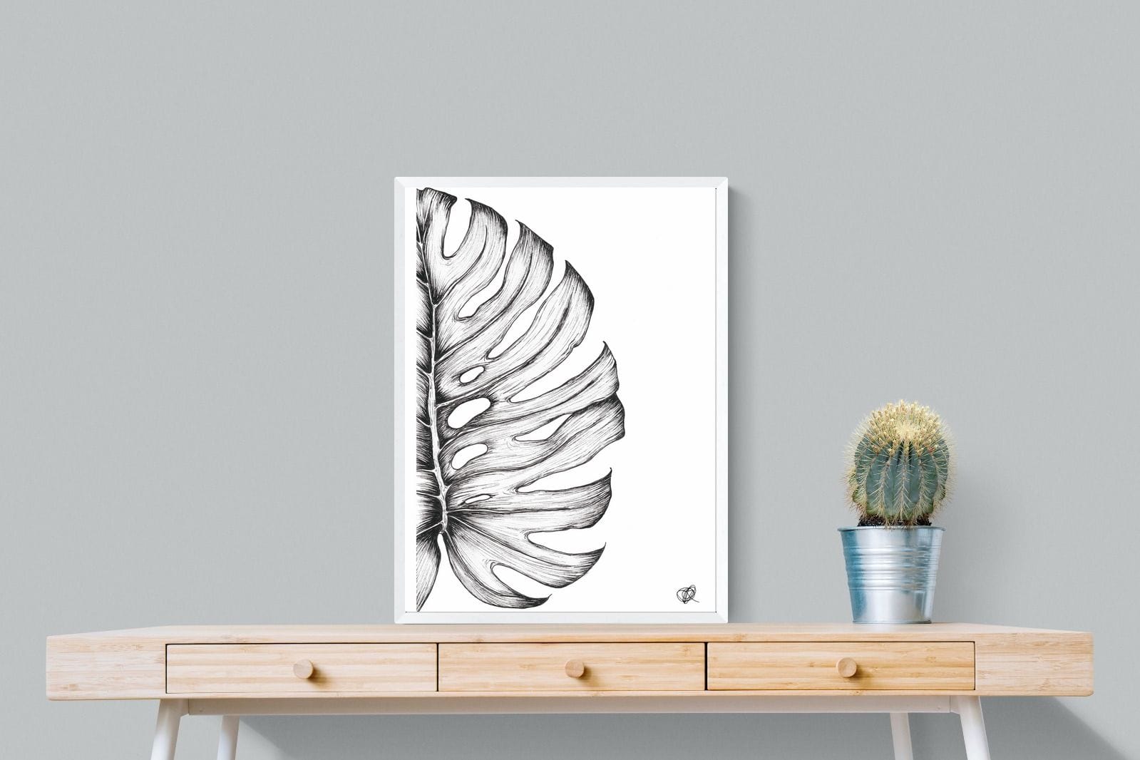 Monstera Illustration-Wall_Art-60 x 80cm-Framed Print-White-Pixalot