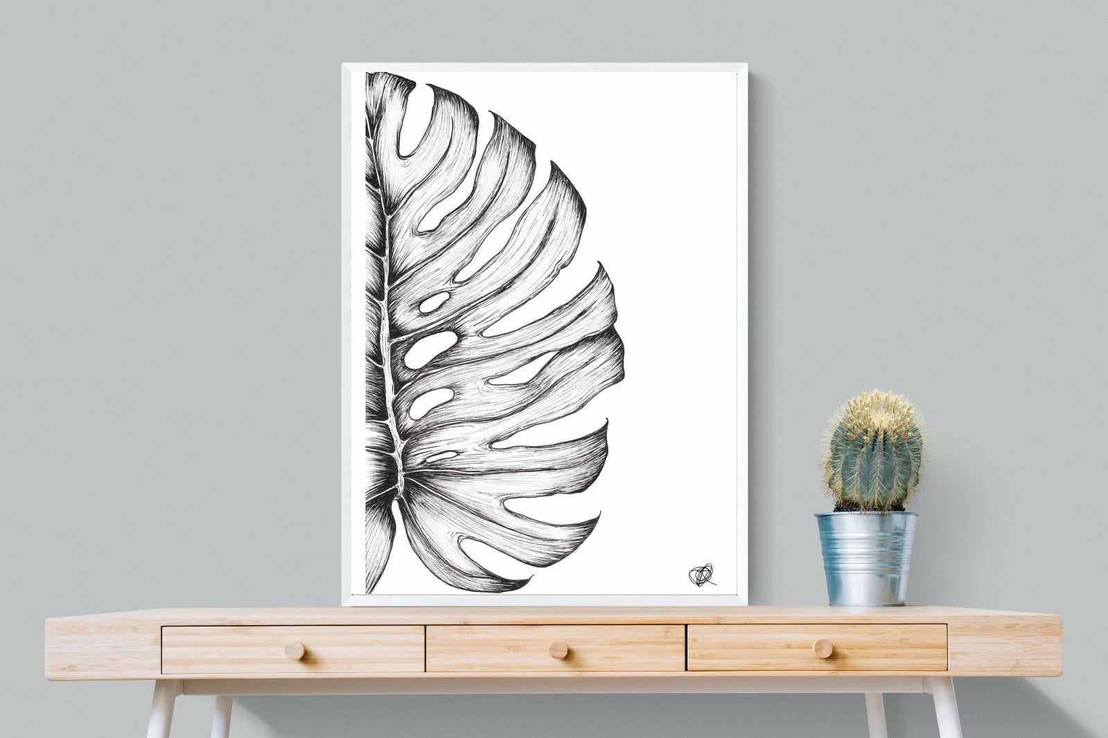 Monstera Illustration-Wall_Art-75 x 100cm-Framed Print-White-Pixalot