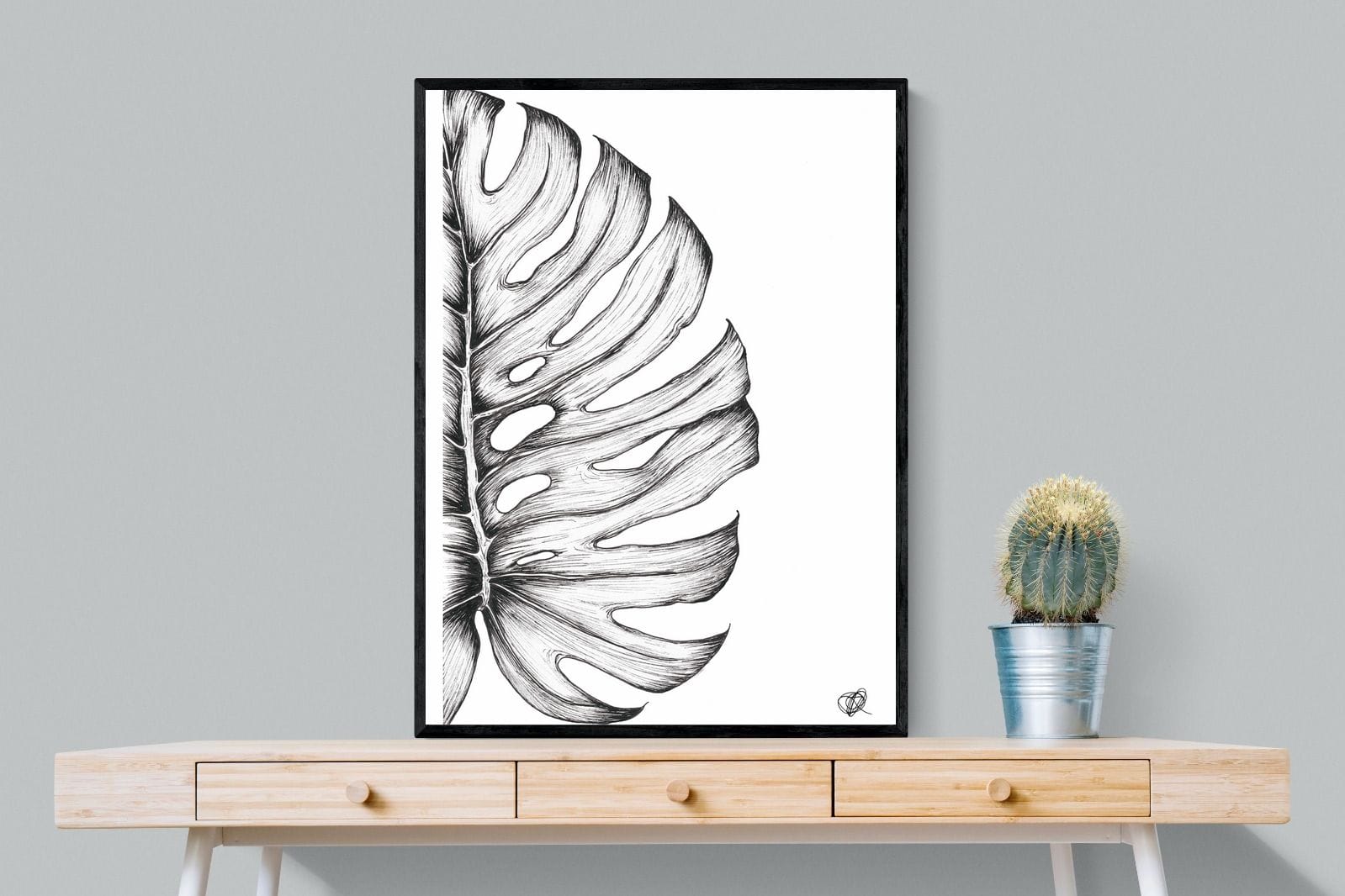 Monstera Illustration-Wall_Art-75 x 100cm-Framed Print-Black-Pixalot