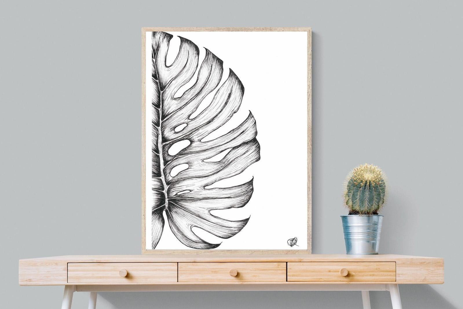 Monstera Illustration-Wall_Art-75 x 100cm-Mounted Canvas-Wood-Pixalot