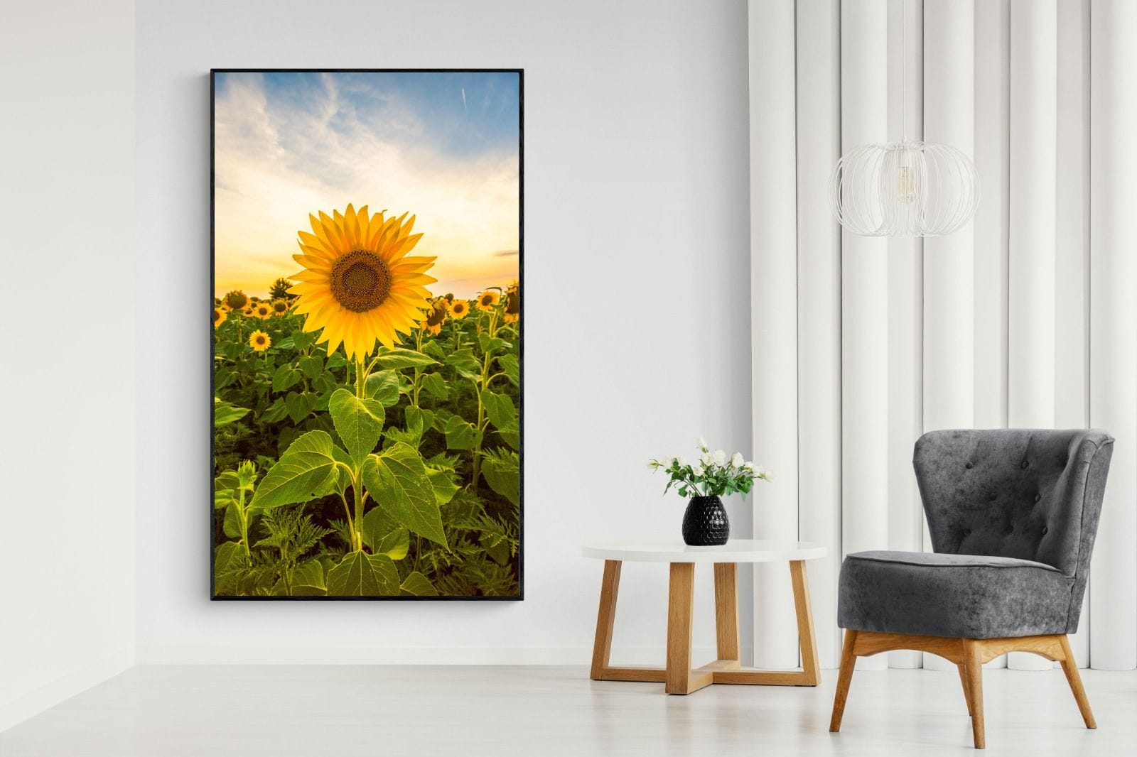 Morning Sunflowers-Wall_Art-130 x 220cm-Mounted Canvas-Black-Pixalot