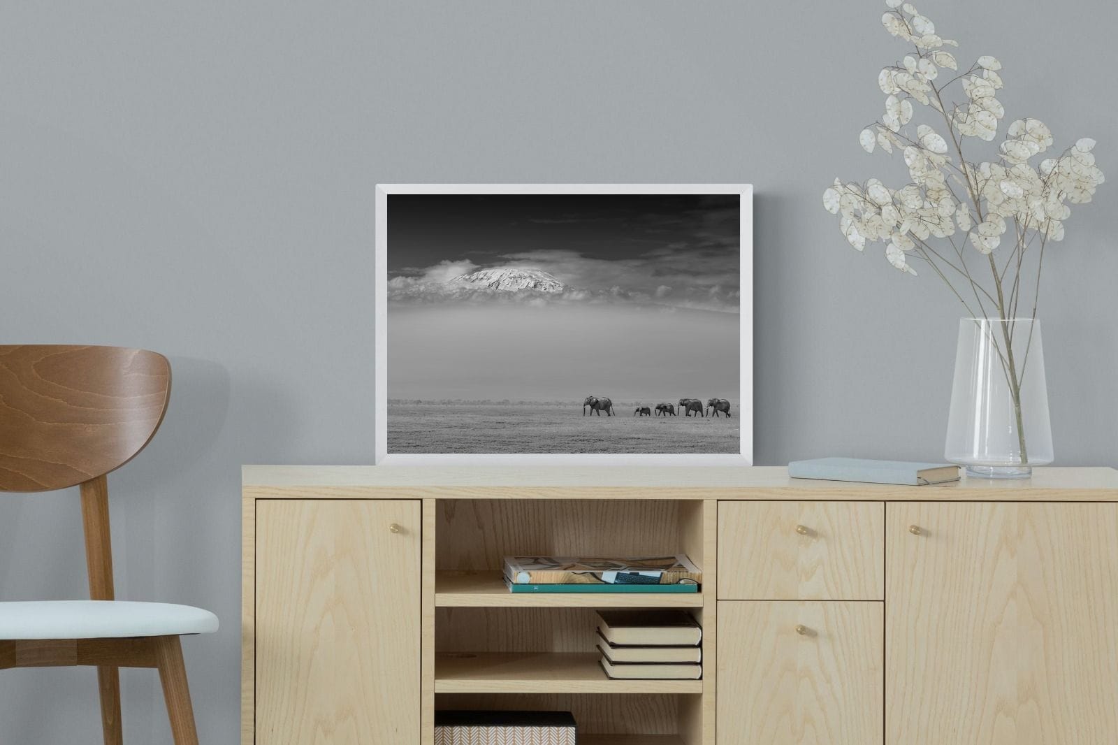 Mountain Elephants-Wall_Art-60 x 45cm-Mounted Canvas-White-Pixalot