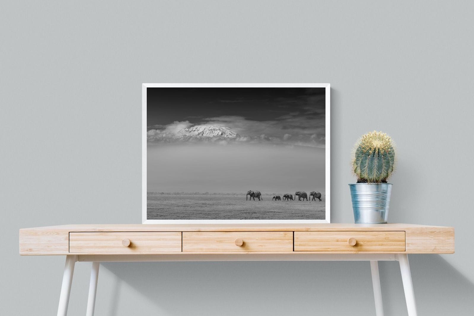 Mountain Elephants-Wall_Art-80 x 60cm-Mounted Canvas-White-Pixalot