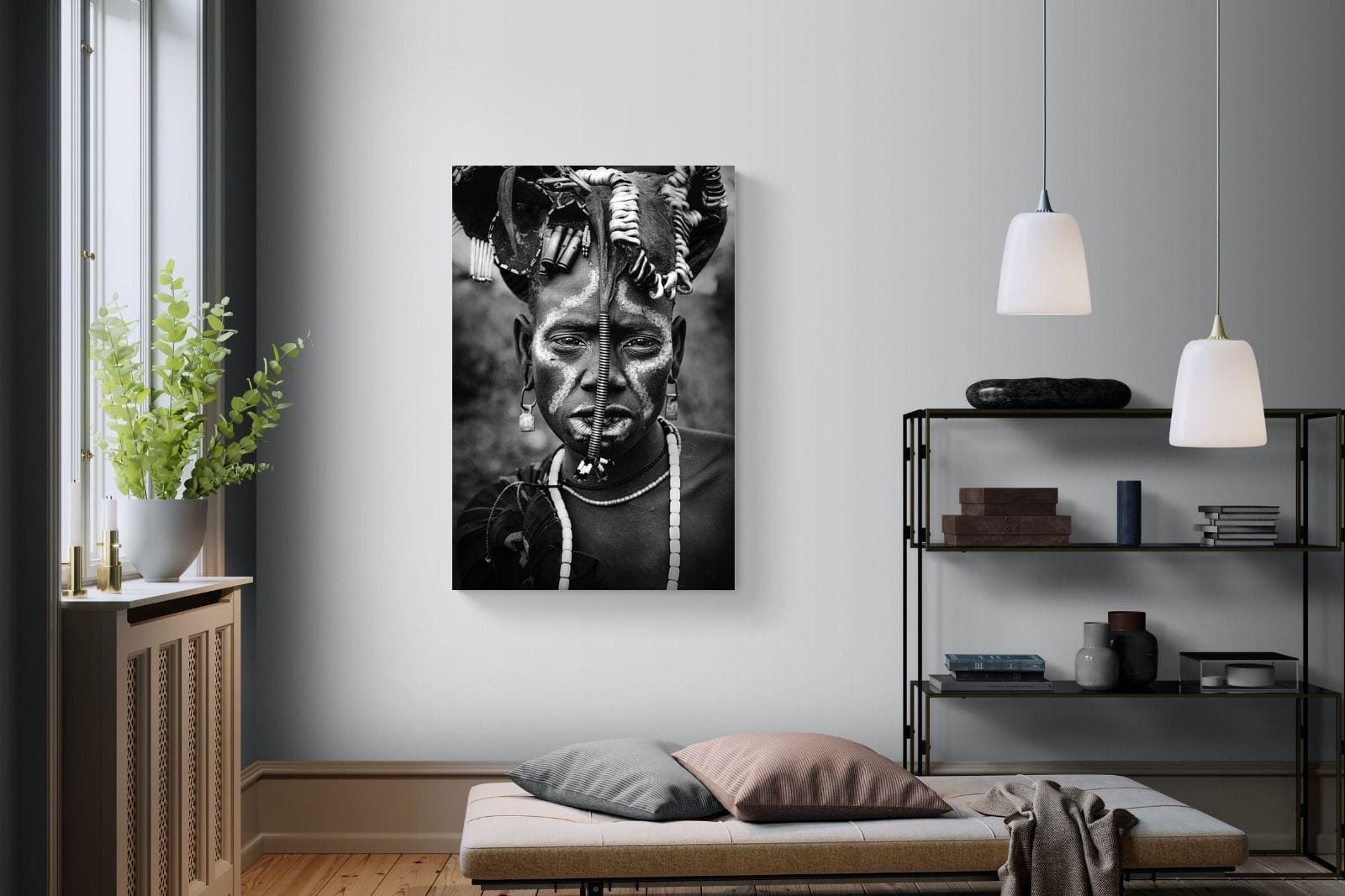 Mursi Tribesman-Wall_Art-100 x 150cm-Mounted Canvas-No Frame-Pixalot