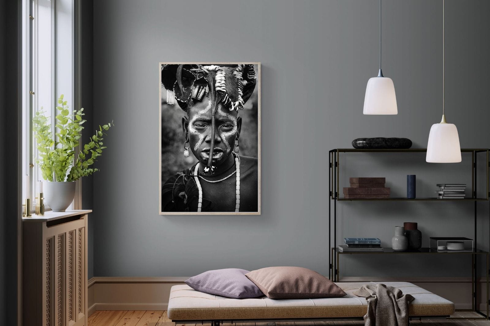 Mursi Tribesman-Wall_Art-100 x 150cm-Mounted Canvas-Wood-Pixalot