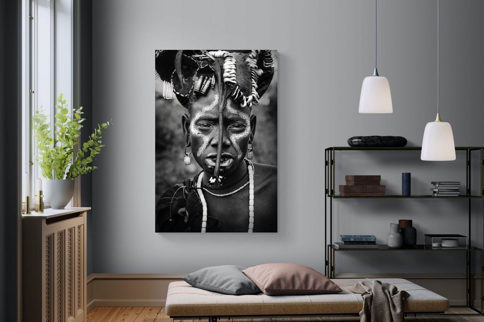 Mursi Tribesman-Wall_Art-120 x 180cm-Mounted Canvas-No Frame-Pixalot