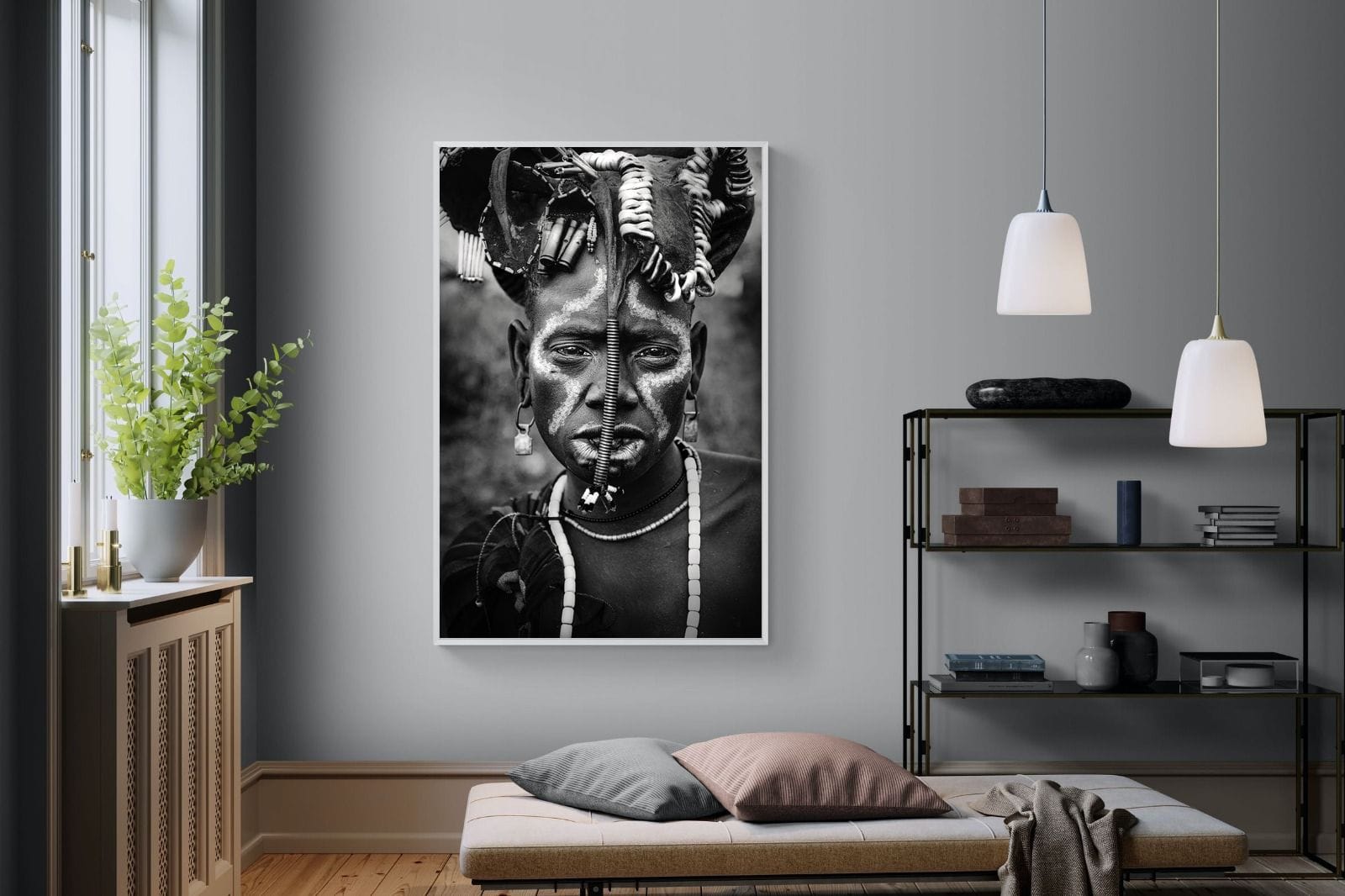 Mursi Tribesman-Wall_Art-120 x 180cm-Mounted Canvas-White-Pixalot