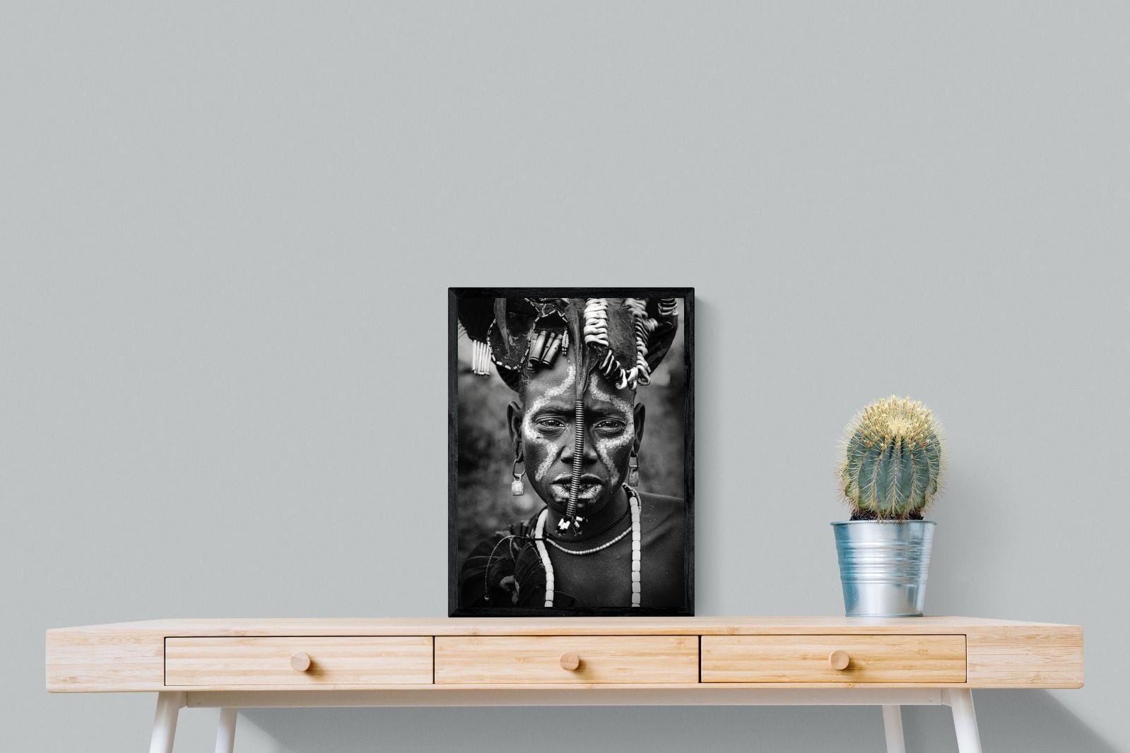 Mursi Tribesman-Wall_Art-45 x 60cm-Mounted Canvas-Black-Pixalot