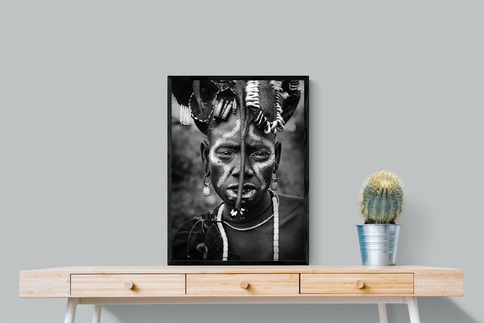 Mursi Tribesman-Wall_Art-60 x 80cm-Mounted Canvas-Black-Pixalot