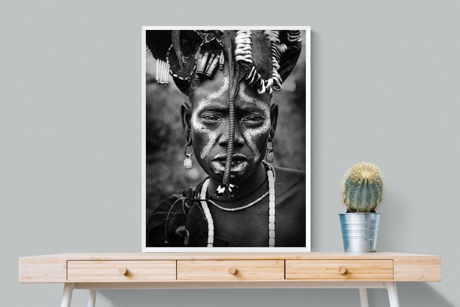 Mursi Tribesman-Wall_Art-75 x 100cm-Mounted Canvas-White-Pixalot