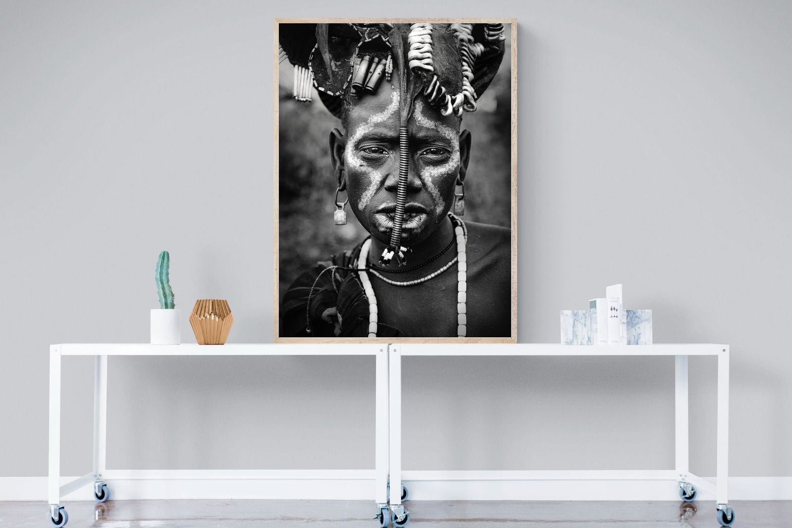 Mursi Tribesman-Wall_Art-90 x 120cm-Mounted Canvas-Wood-Pixalot