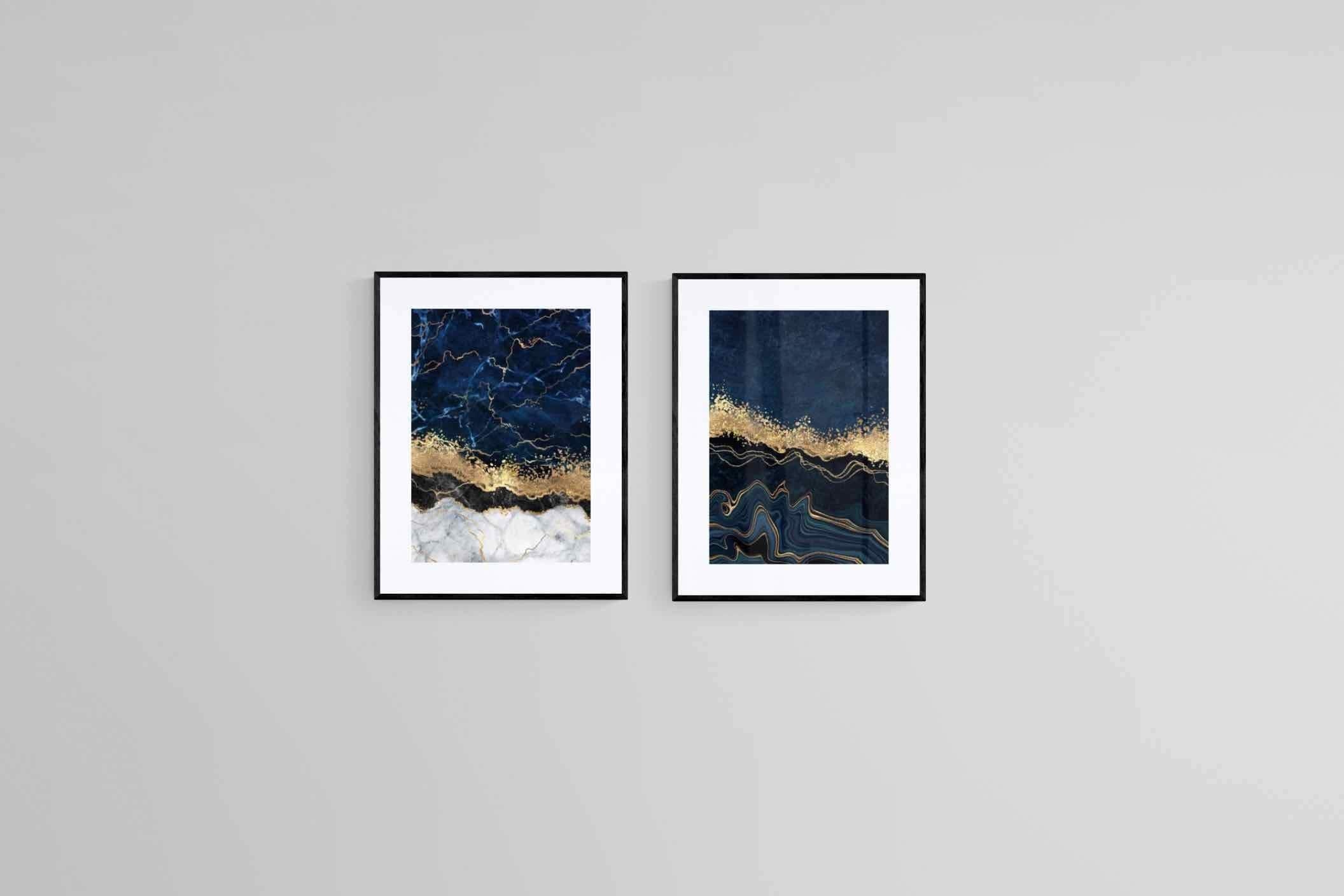 Navy Gold Set-Wall_Art-60 x 80cm (x2)-Framed Print-Black-Pixalot