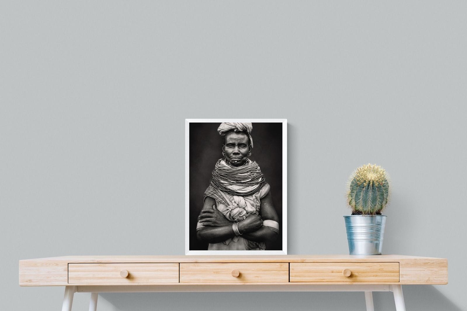 Nyangatom Woman-Wall_Art-45 x 60cm-Mounted Canvas-White-Pixalot