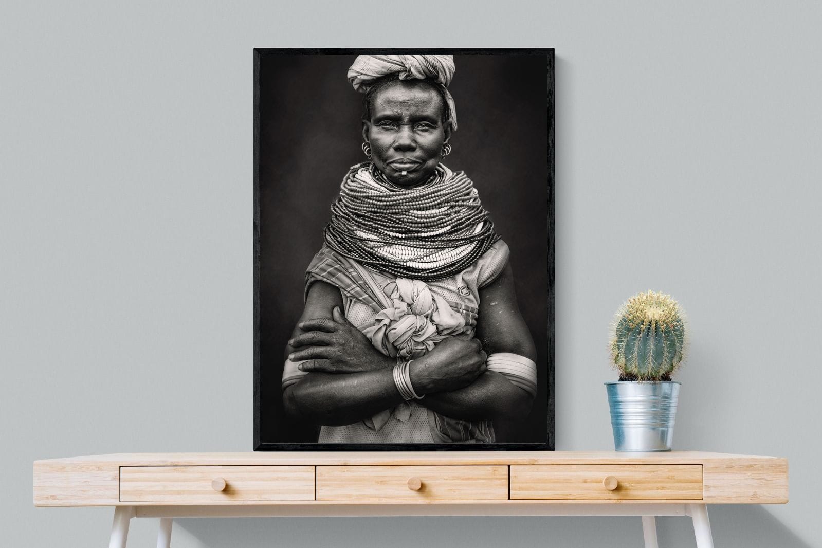 Nyangatom Woman-Wall_Art-75 x 100cm-Mounted Canvas-Black-Pixalot