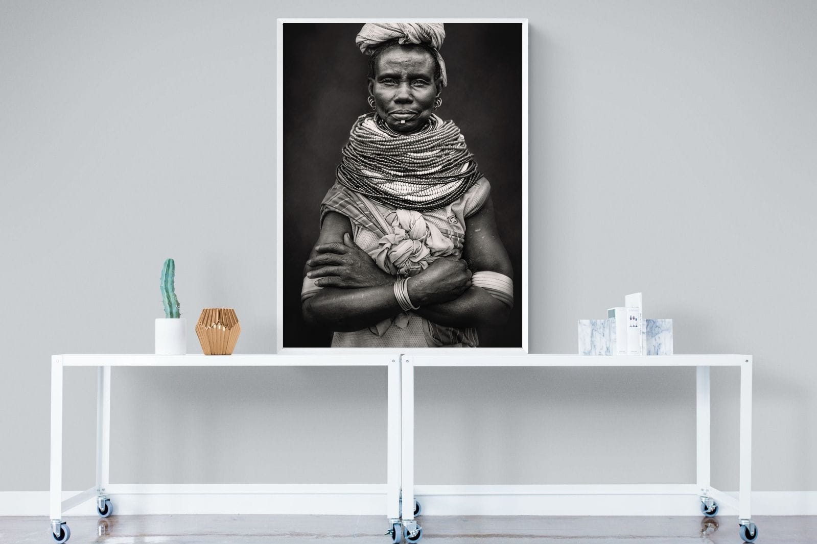 Nyangatom Woman-Wall_Art-90 x 120cm-Mounted Canvas-White-Pixalot