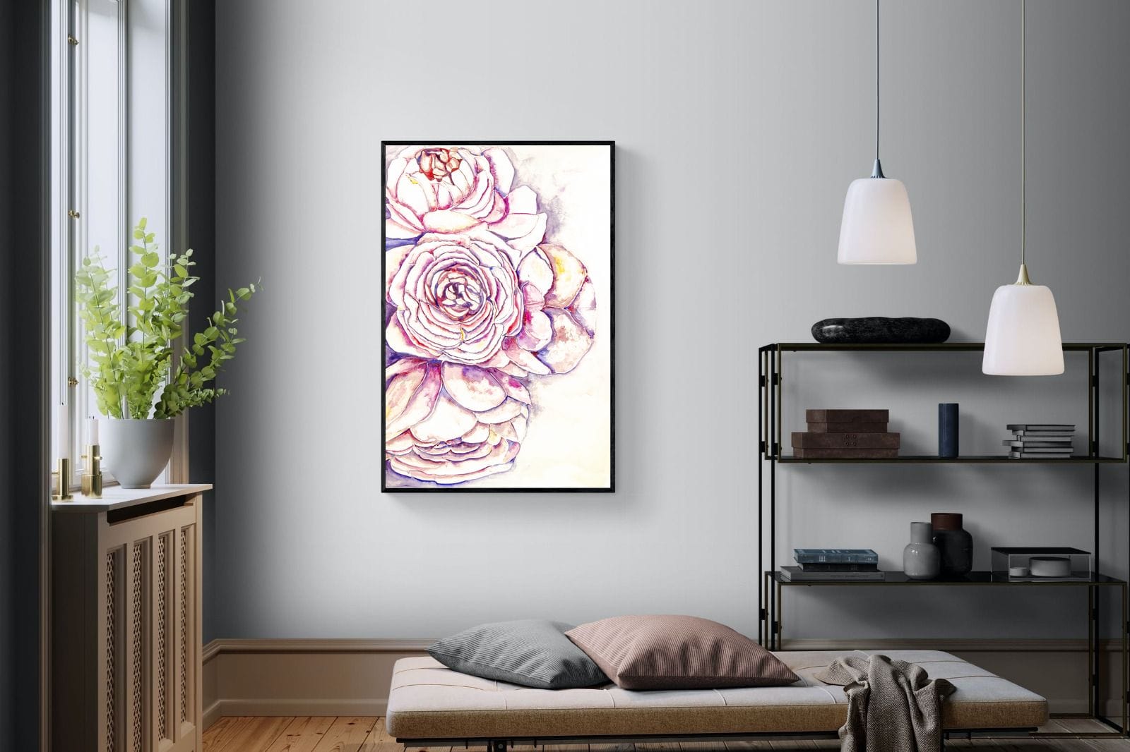 Painted Peonies-Wall_Art-100 x 150cm-Mounted Canvas-Black-Pixalot