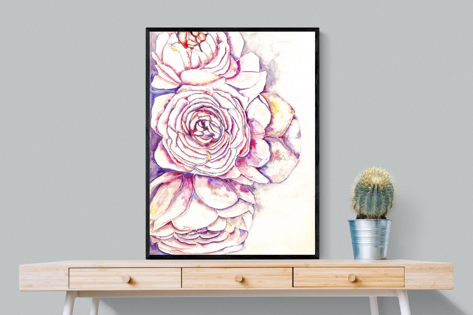 Painted Peonies-Wall_Art-75 x 100cm-Mounted Canvas-Black-Pixalot