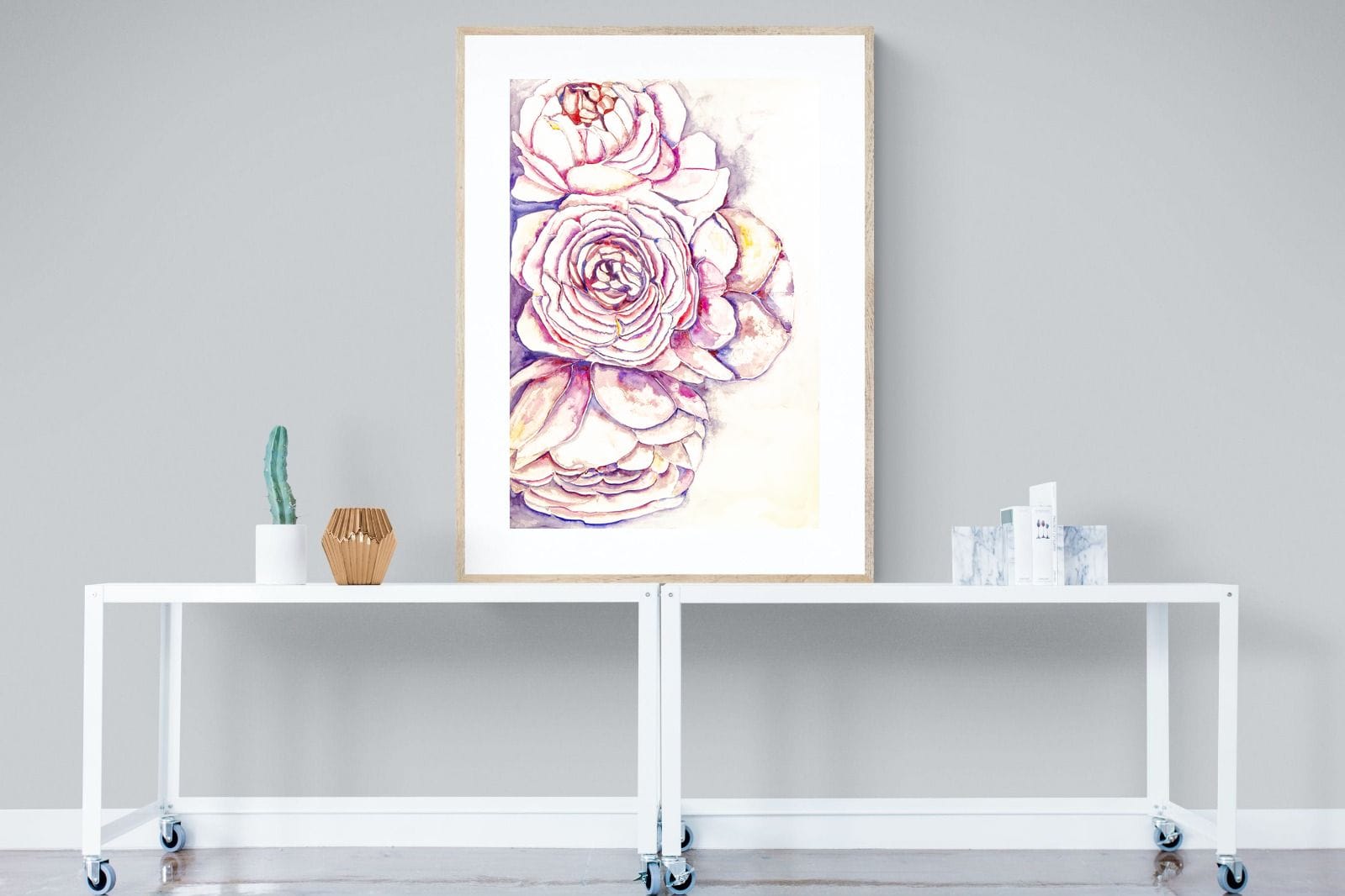 Painted Peonies-Wall_Art-90 x 120cm-Framed Print-Wood-Pixalot