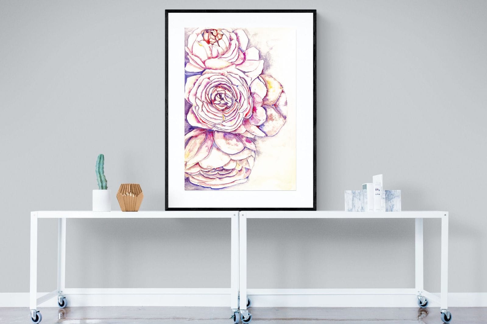 Painted Peonies-Wall_Art-90 x 120cm-Framed Print-Black-Pixalot