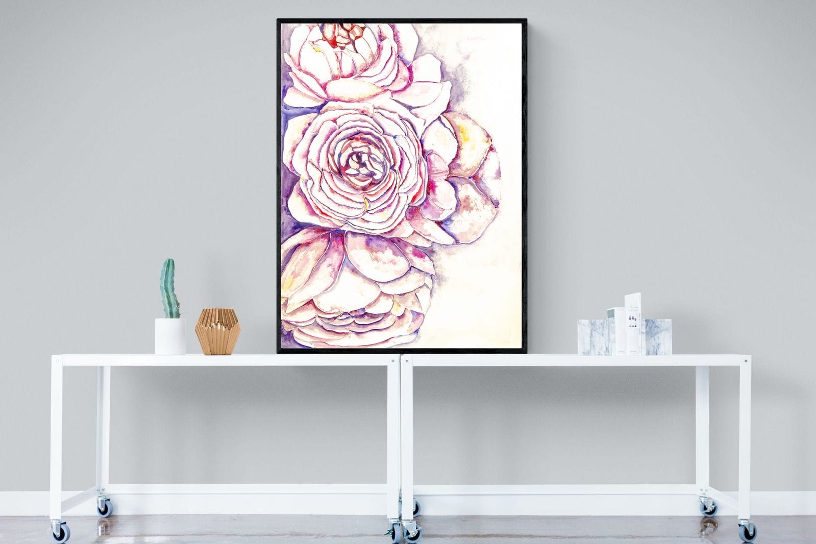 Painted Peonies-Wall_Art-90 x 120cm-Mounted Canvas-Black-Pixalot