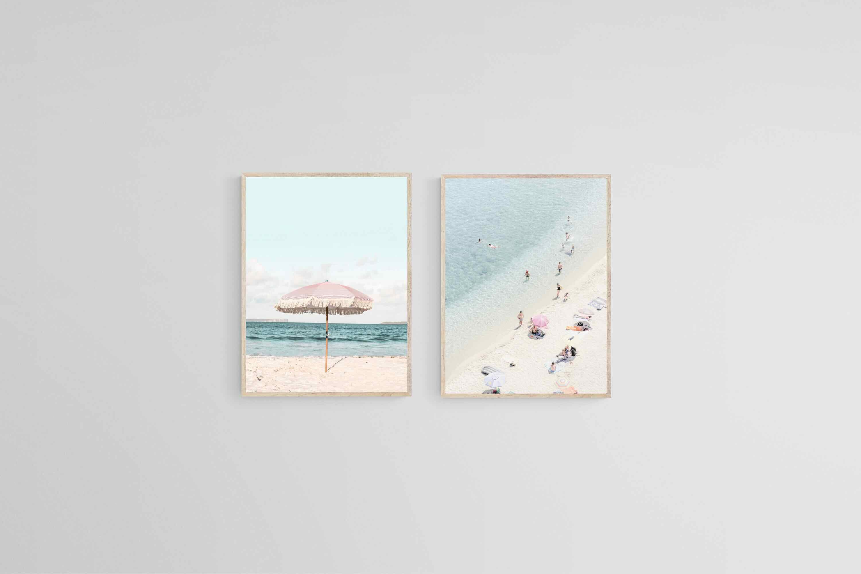 Parasols & Paddling Set-Wall_Art-45 x 60cm (x2)-Mounted Canvas-Wood-Pixalot