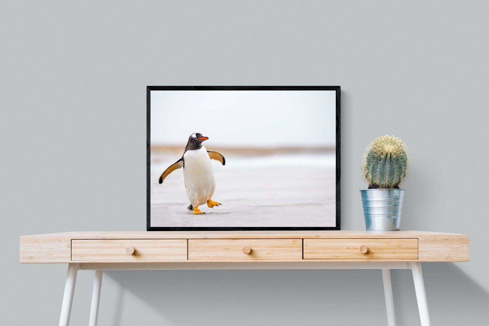 Penguin Steps-Wall_Art-80 x 60cm-Mounted Canvas-Black-Pixalot