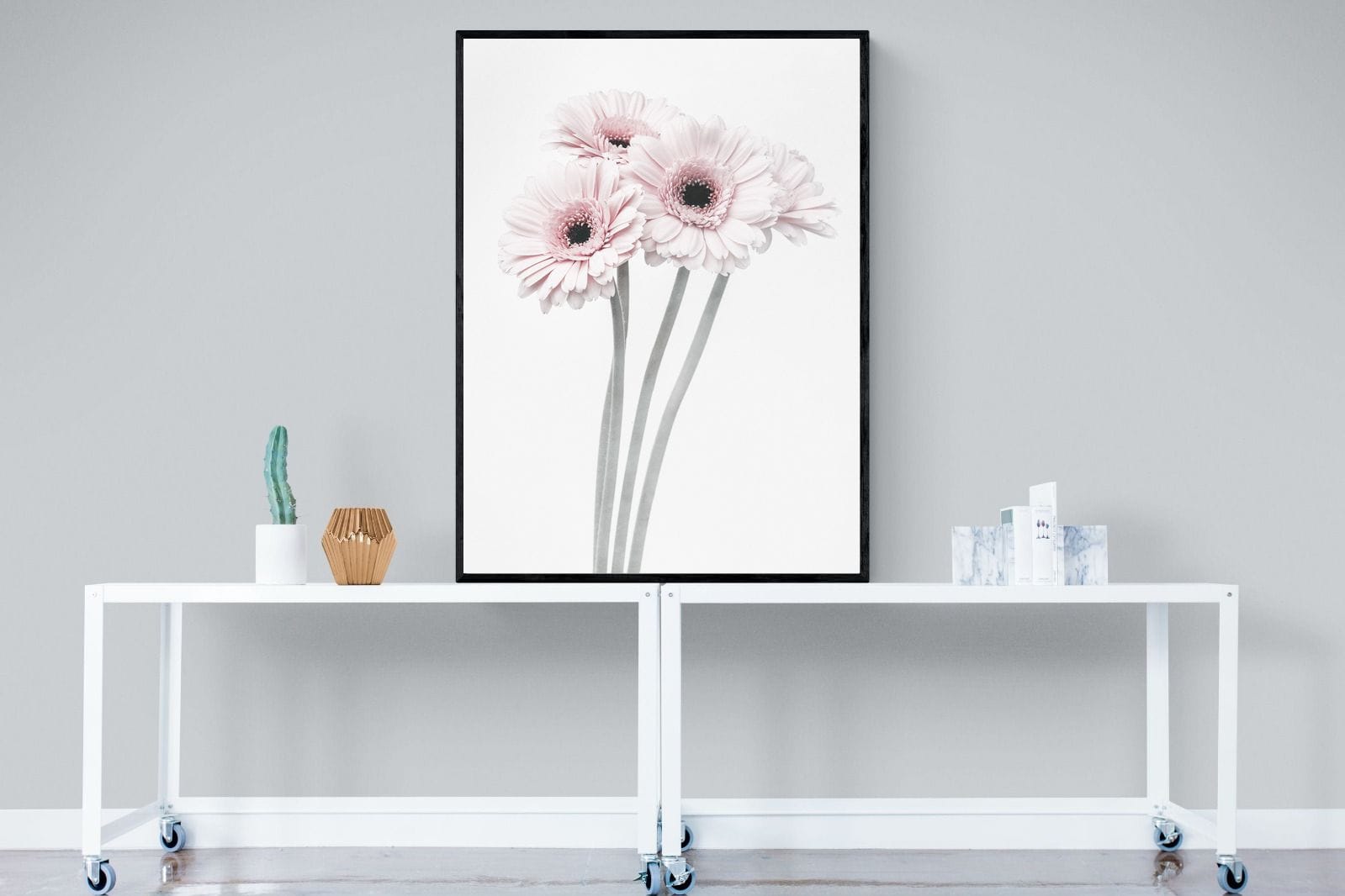 Perfect Pink Flowers-Wall_Art-90 x 120cm-Mounted Canvas-Black-Pixalot